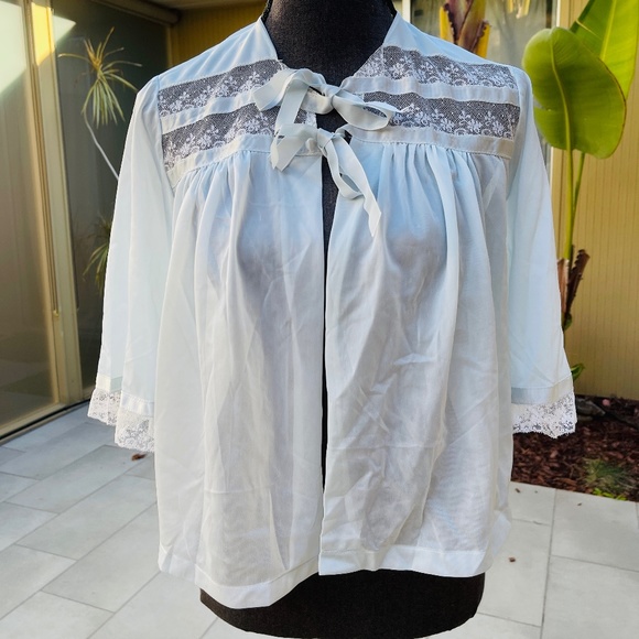Sans Souci Bed Jacket Vintage Lace Lingerie Nightgown Top Blue Nightie Small